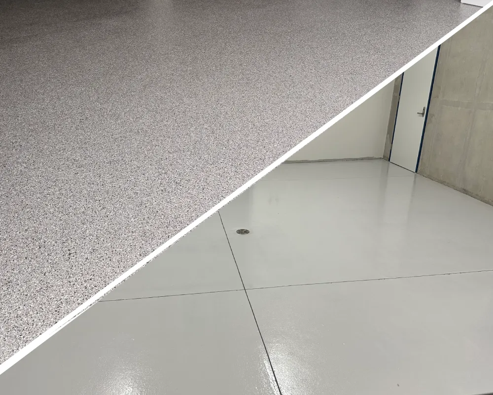 Comparison of epoxy, polished concrete and tiled flooring finishes.