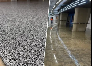 Metallic epoxy flooring compared with flake epoxy flooring finish.